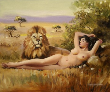 lion and nude Oil Paintings